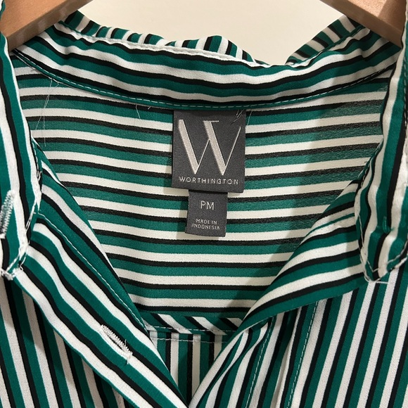Worthington Teal Striped Button Down Sleeveless Shirt - Picture 2 of 5